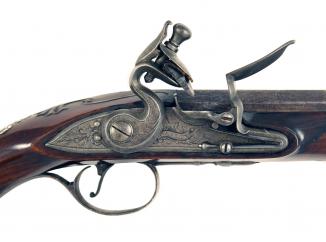 A Good Silver Mounted Holster Pistol by Hadley