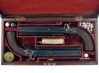 A Cased Pair of Over and Under Pistols