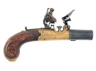 A Beautiful Brass Framed Flintlock Pocket Pistol 