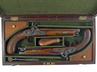 A Cased Pair of Percussion Pistols by Hewson
