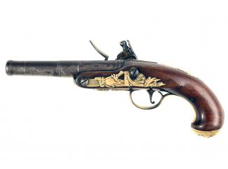A Silve Inlaid Flintlock Pocket Pistol by Jackson