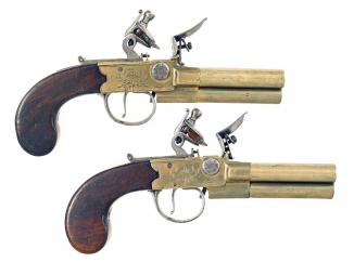 A Rare Pair of 3 Barrel Pistols