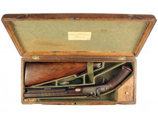 A Cased Rifled Percussion Pistol by Wheeler & Son