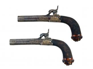 A Pair of Blue and Gilt Percussion Pistols