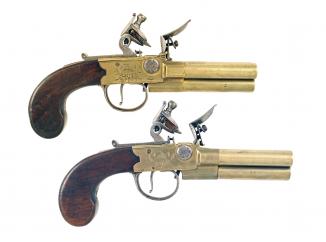 A Scarce Pair of Three-Barrel Pistols