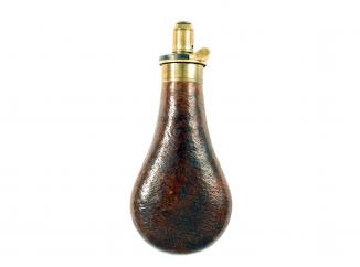 A Brown Leather Powder Flask by Sykes