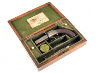A Cased Pepperbox Revolver.  