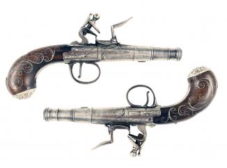 A Silver Mounted Pair of Pistols by Emms of Oxford