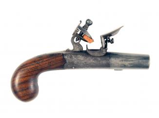 A Flintlock Round Framed Flintlock Pocket Pistol