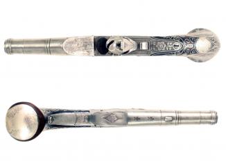 A Pair of Silver Inlaid Flintlock Pistols