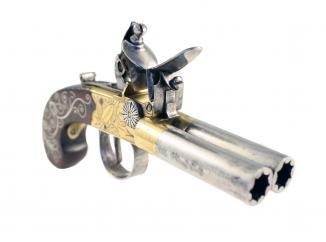 A Scarce Double Barrelled Flintlock Pocket Pistol