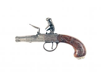 A Small Silver Inlaid Pocket Pistol by Jones