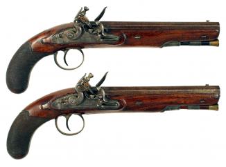 A Cased Pair of Flintlock Pistols by H. Nock