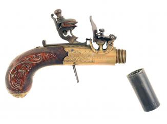 A Beautiful Brass Framed Flintlock Pocket Pistol 
