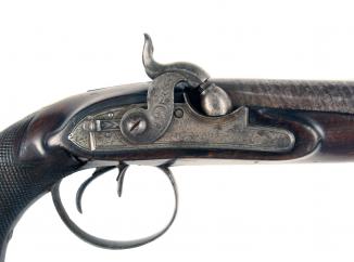 A Double Barrel Percussion Pistol by Hewson