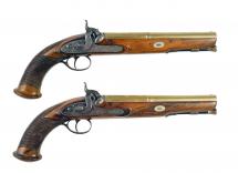 A Pair of Brass Barrelled Officers Pistols 