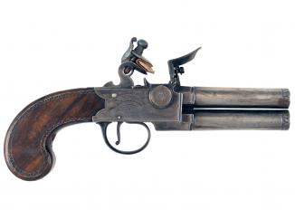 A Silver Inlaid Tap-Action Pistol by Probin