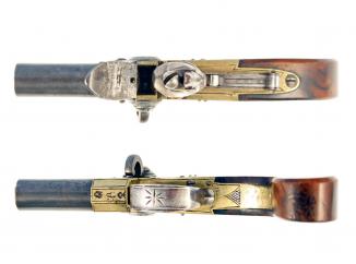 A Brass-Framed Tap Action Pistol by H. Nock