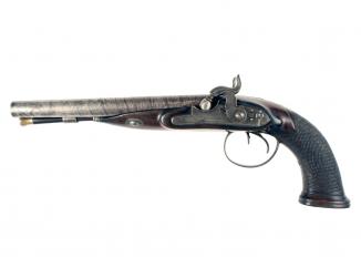 A Double Barrel Percussion Pistol by Hewson