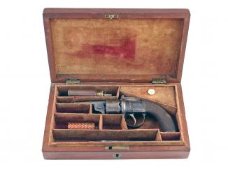 A Very Good Cased 120 Bore Transitional Revolver