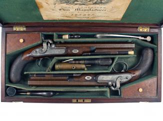 A Cased Pair of Percussion Pistols by Lancaster