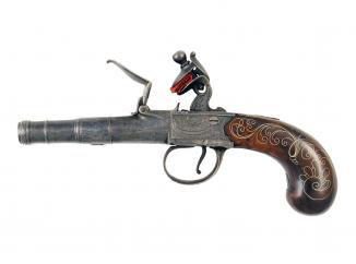 A Silver Inlaid Flintlock Cannon Barrel Pistol