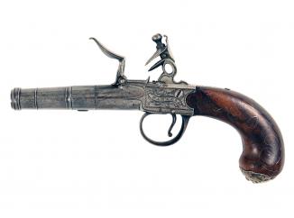 A Silver Mounted Flintlock Pocket Pistol by Parkes