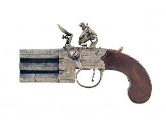 A Scarce Three Barrel Flintlock Pocket Pistol 