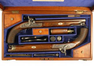 A Cased Pair of Percussion Pistols 