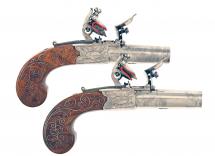 A Cased Pair of Silver Inlaid Pocket Pistols 