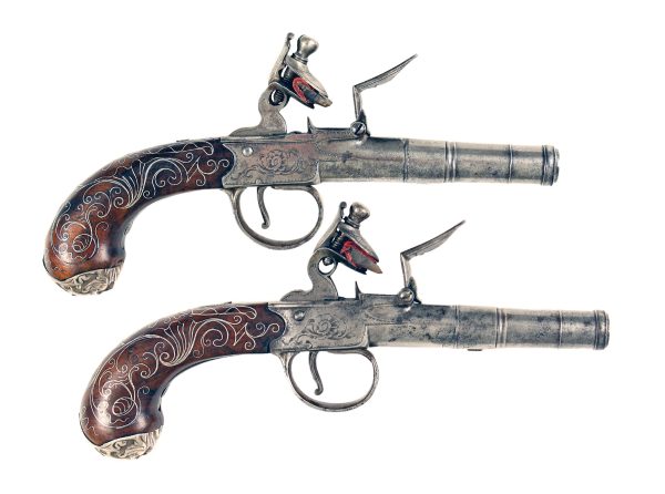 A Pair of Silver Inlaid Flintlock Pistols