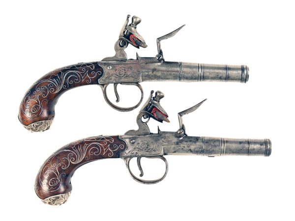 A Pair of Silver Inlaid Flintlock Pistols