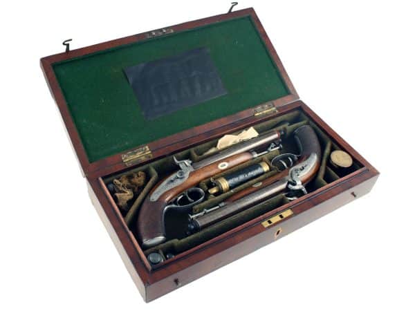 A Cased Pair of Double Barrelled Pistols