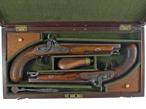 A Cased Pair of Percussion Pistols by Hewson