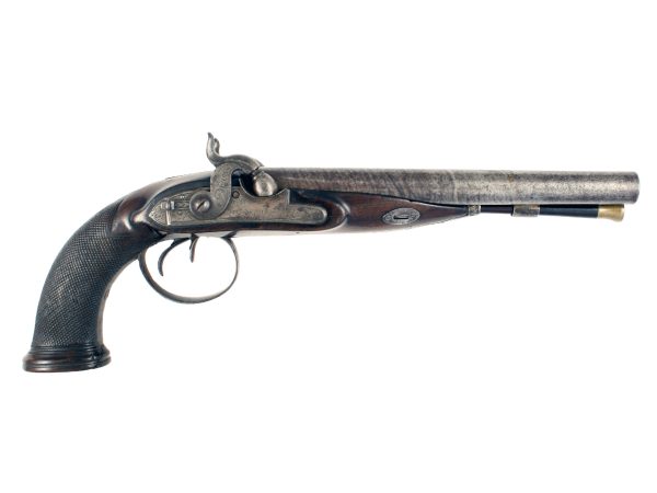 A Double Barrel Percussion Pistol by Hewson