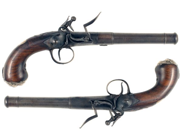 A Pair of Silver Mounted Queen Anne Pistols