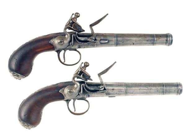 A Pair of Flintlock Queen Anne Pistols.