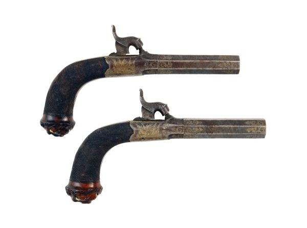 A Pair of Blue and Gilt Percussion Pistols