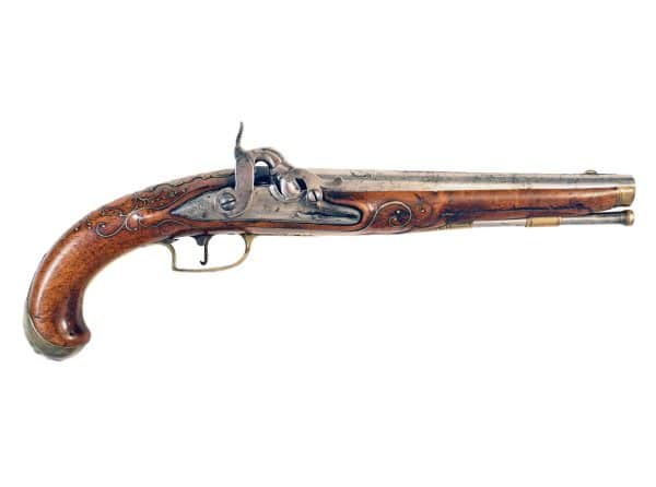 A Brass Inlaid Percussion Pistol by Lazarino