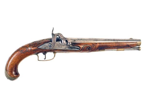 A Brass Inlaid Percussion Pistol by Lazarino
