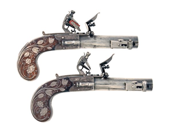 A Pair of Silver Mounted Flintlock Pocket Pistols