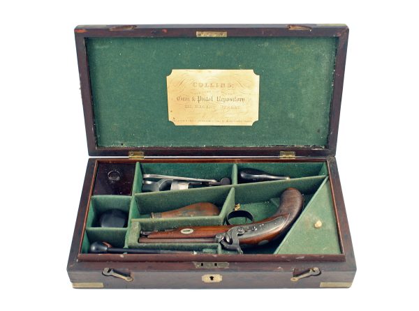 A Cased Percussion Pistol by Collins