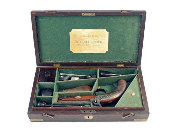 A Cased Percussion Pistol by Collins