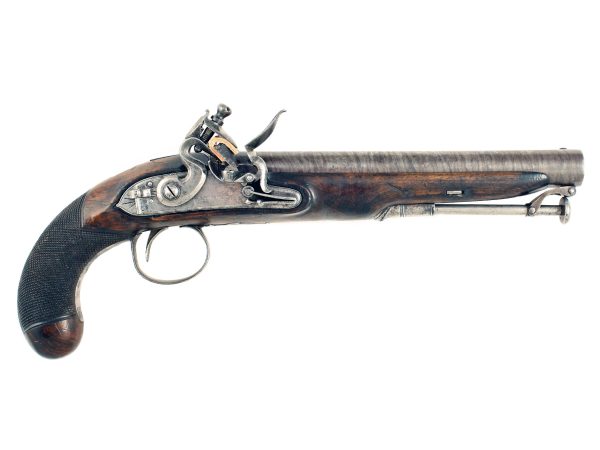 A Flintlock Officers Pistol by H. Nock, London.