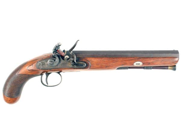 A 10-Bore Flintlock Officers Pistol by Mace