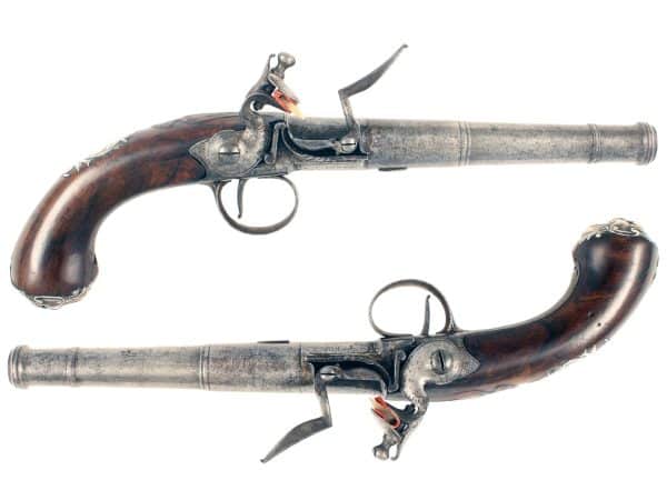 A Crisp Pair of Flintlock Queen Anne Pistols