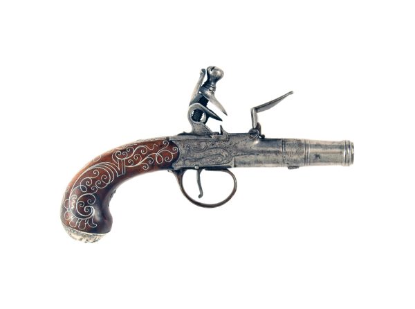 A Small Silver Inlaid Pocket Pistol by Jones