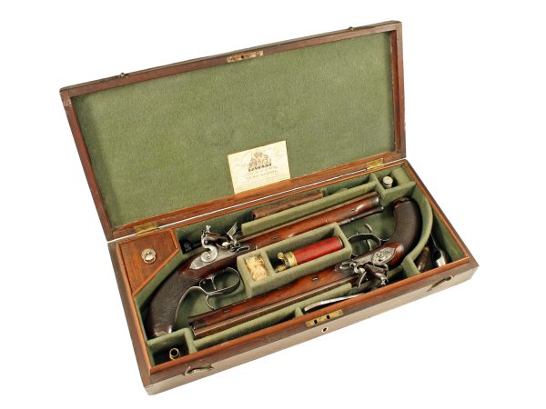 A Cased Pair of Flintlock Duelling Pistols by D. Egg
