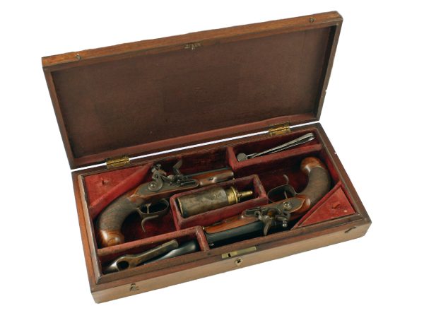 A Beautiful Cased Pair of Rifled Flintlock Pistols