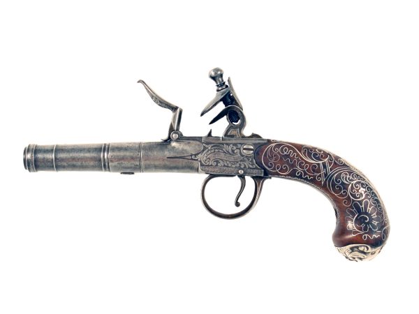 A Silver Inlaid Pocket Pistol by Perry, London.